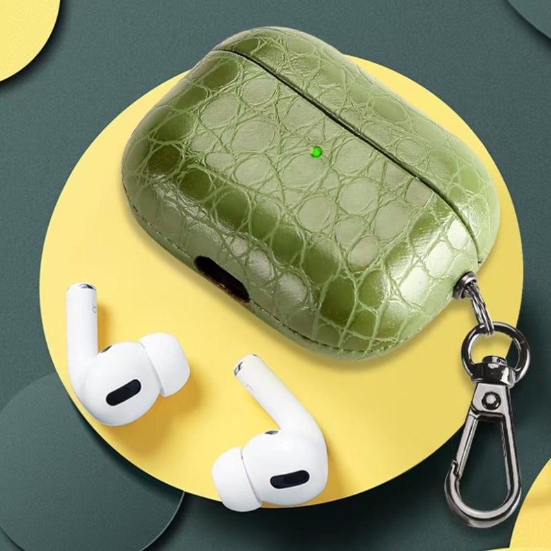 Handmade Leather Case -for Airpods pro3 Pu Case Cover,Crocodile/alligator Skin Lizard Skin Luxury Texture,Drop Protection Soft Shell Cover With Keychain,for Airpods pro3rd Generation Earbuds (White) - Image 4